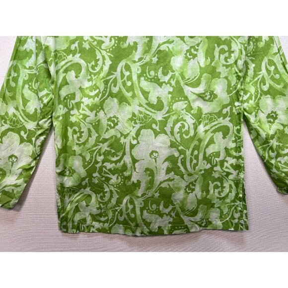 Additions By Chicos Womens Pintuck Button Front Blouse Size 0 Green Floral Boho - Picture 11 of 11